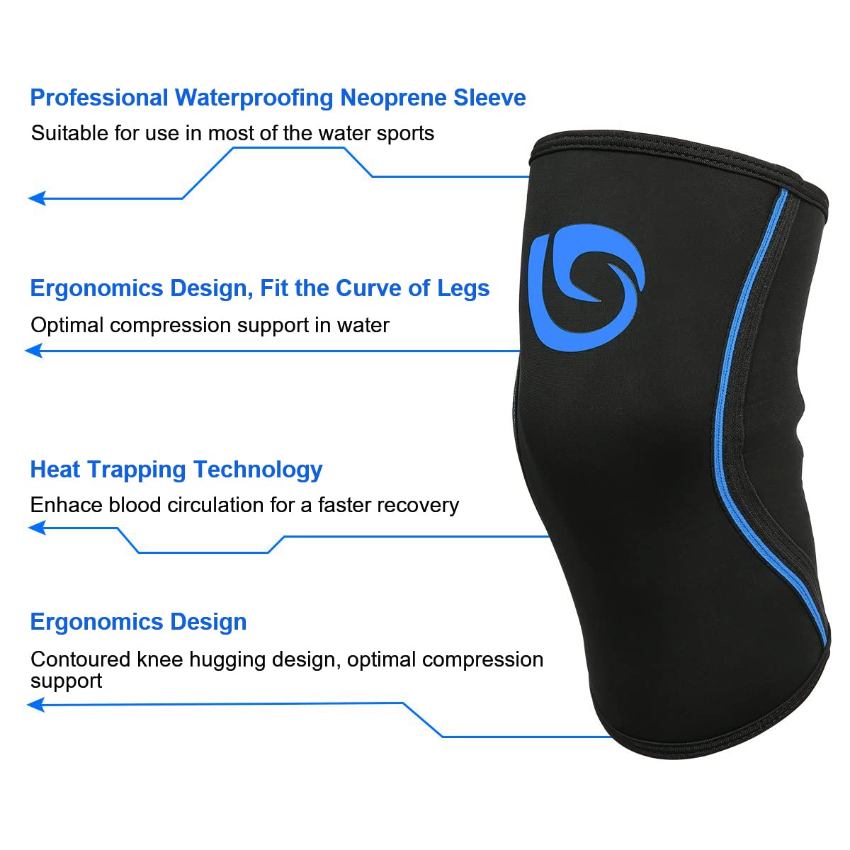 Nvorliy Knee Compression Brace Support for Swimming, Aquatic, Sailing, Scuba Diving, Surfing, Paddle Boarding, Kayaking, Water Sports or Injury Recovery - Water Resistant Sleeve, Fit Women & Men (M)