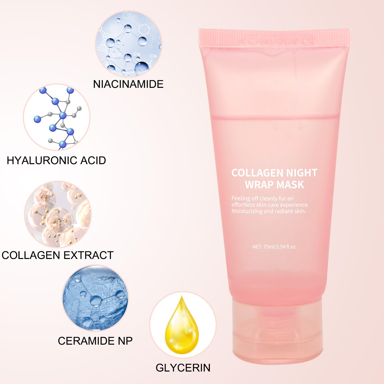 fitbuter Collagen Overnight Wrapping Peel Off Facial Mask with Jelly Brush, Skin Hydration & Firming & Glowy, Improve Sagging & Dullness, Korean Skincare(75ml, 2.54 fl.oz)