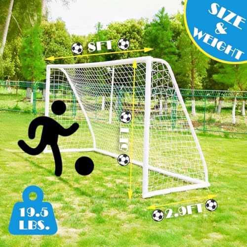 KATARUS Soccer Goal 12x6FT/10x6.5FT/8x6FT/8x5FT/6x4FT Outdoor Soccer Net Goals for Backyard with Weatherproof UPVC Frame & Ground Stakes Portable PVC Soccer Goal Post for Kids Adults & Youth Training
