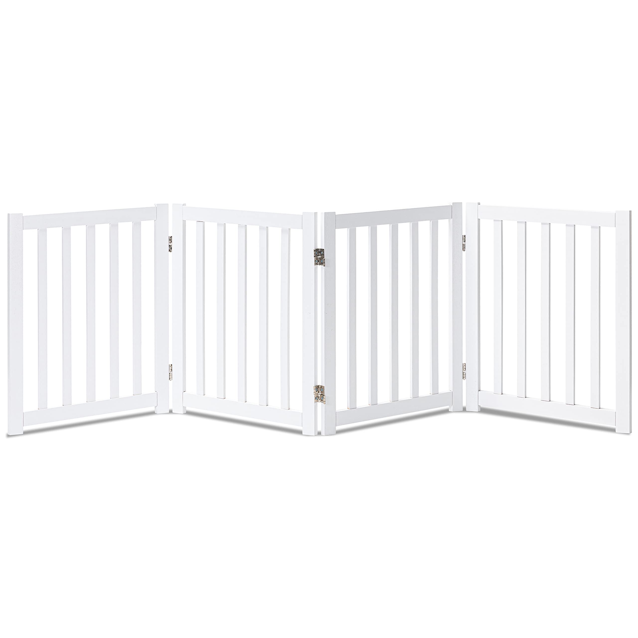 LZRS Solid Hardwood Freestanding Pet Gate,Wooden Dog Gates for Doorways,Nature Wood Dog Gates for The House,Dog Gate for Stairs,Freestanding Indoor Gate Safety Fence,White,24" Height-4 Panels