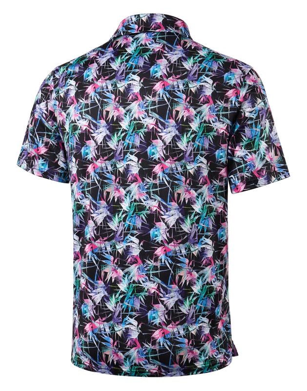 Obla Golf Shirts for Men Dry Fit Short Sleeve Print Stripped Performance Moisture Wicking Collared Golf Polo Shirts(Motley Leaf_S)