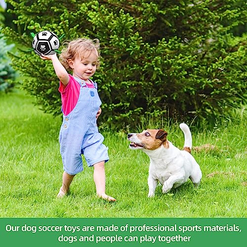 QDAN Extra Large Dog Toys Soccer Ball - Durable Dog Balls for Extra Large Dogs with Straps, Interactive Dog Tug Toy with Strap for Tug of War (9 Inch)
