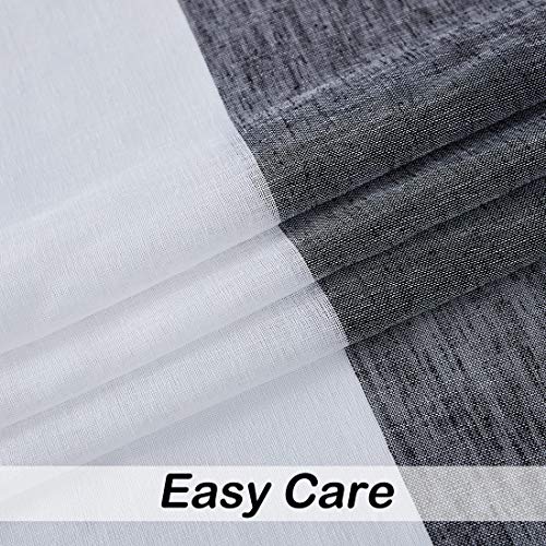 Central Park Black and White Stripe Sheer Color Block Window Curtain Panel Linen Drape Treatment for Bedroom Living Room Farmhouse 84 inches Long with Rod Pocket,2 Panel Rustic Living Panels