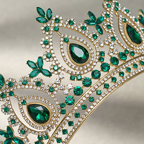 SWEETV Green Queen Crown for Women, Wedding Tiara for Bride, Gold Princess Tiara, Quinceanera Pageant Crown Diadem, Crystal Headpiece for Birthday Prom Pageant Halloween