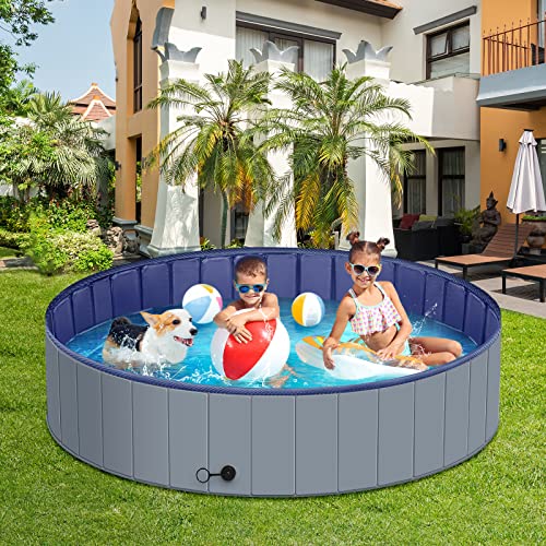 Dog Pool for Small Dogs, Plastic Pool for Kids, Dog Tub for Small Dogs, Dog Bathtub Portable, Foldable Pool for Dogs Slip-Resistant (32"x 8"