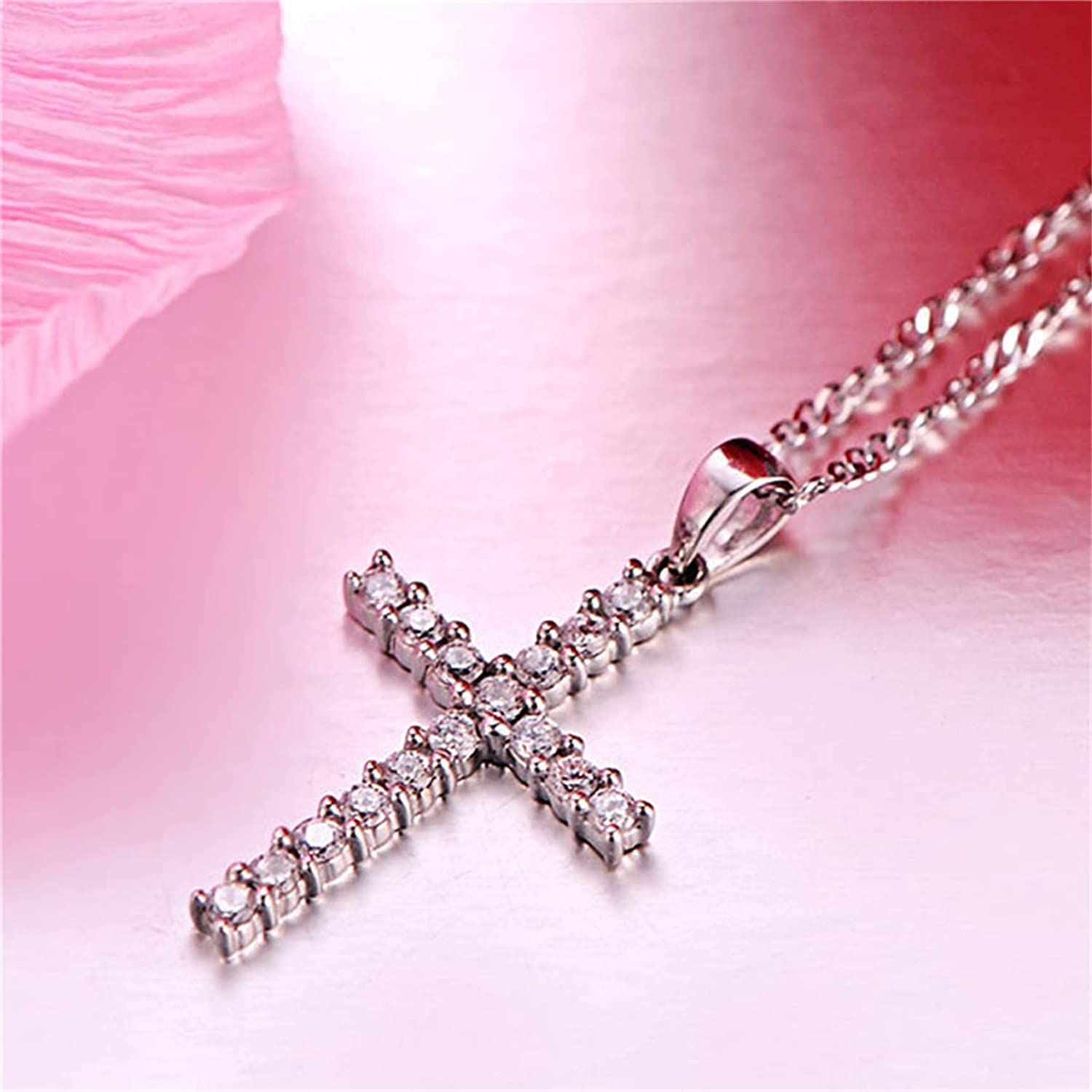 Sterling Silver Cross Pendant Necklace for Women, Rhinestone Cross Necklace Cubic Zirconia Cross Necklace for Women Nice Processed