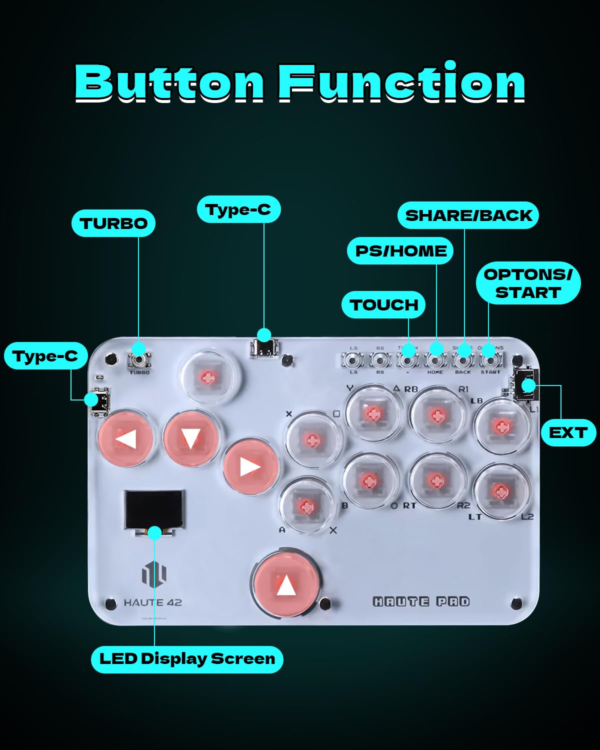Sehawei Haute42 Arcade Stick S13 All-Button Gamerfinger with Custom RGB & Turbo Functions,Arcade Controller Street Fight for PC/Ps3/Ps4/Switch/Steam Game Keyboard-Supports Hot Swap & SOCD