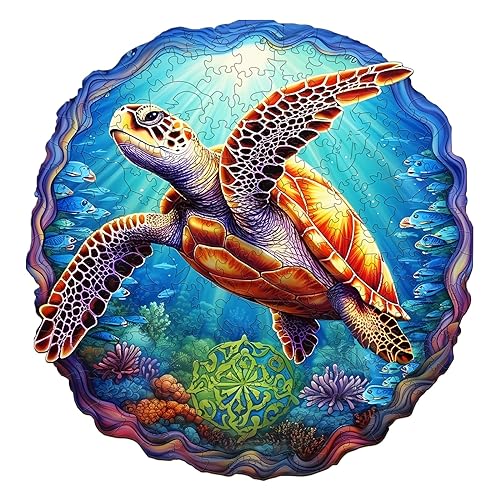 Wooden Jigsaw Puzzle for Adult, Puzzle Wooden Jigsaw, Adults Wooden Jigsaw Puzzles -DEEP SEA TURTLES- Animal Wooden Puzzle - A5-8.4 * 8.7in - 100pcs