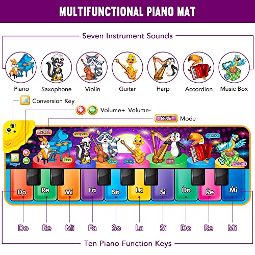 Kids Musical Piano Mats with 25 Music Sounds, Musical Toys Baby Floor Piano Keyboard Mat Carpet Animal Blanket Touch Playmat Early Education Toys for 1 2 3 4 5 6+ Years Old Girls Boys Toddlers