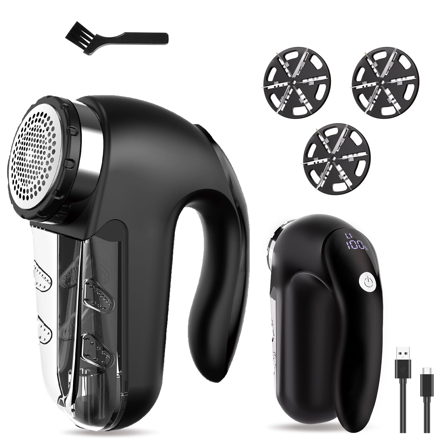 Electric Fabric Shaver with LED Display, 2-Speeds Lint Remover, Rechargeable Sweater Shaver, Fuzz Pill Bobble Remover for Fabric Fleece Curtains Clothes, Black