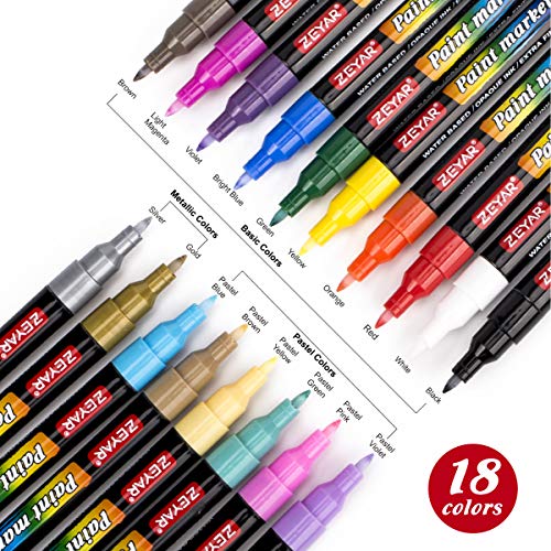 ZEYAR Premium Acrylic Paint Pen, Water Based, Extra Fine Point, 18 Colors, Odorless, Acid Free and Safe, Opaque Ink, Environmental Friendly, AP Certified