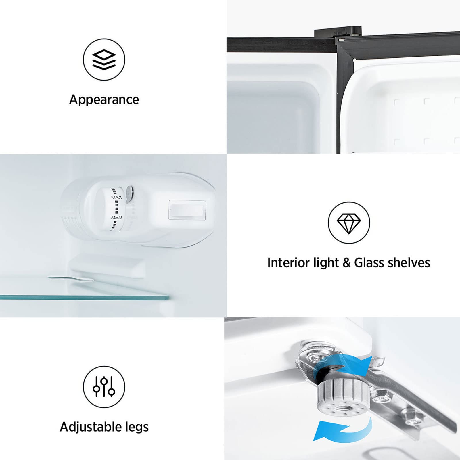 Midea WHD-113FB1 Double Door Mini Fridge with Freezer for Bedroom Office or Dorm with Adjustable Remove Glass Shelves Compact Refrigerator, 3.1 cu ft, Black