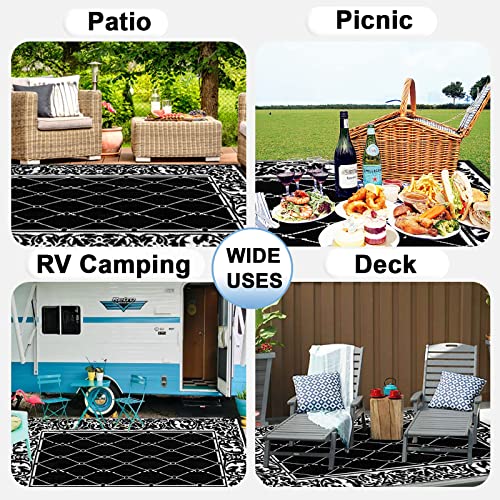OutdoorLines Indoor Outdoor Rugs for Patio 5 Feet - Reversible Outside Carpet, Stain & UV Resistant Portable RV Mats, Plastic Straw Rug for Camping, Pool Deck, Porch Diamond/Black & White