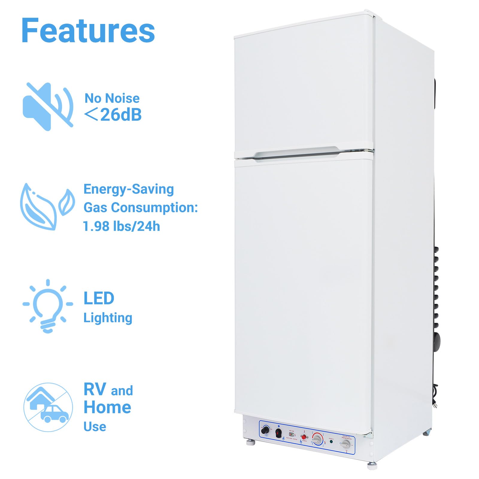 Smad 110V/LPG Propane Refrigerator with Freezer, 9.3 Cu.Ft RV Propane Refrigerator Off Grid, Large Capacity Gas Fridge for Camper, Cabin, Home, White