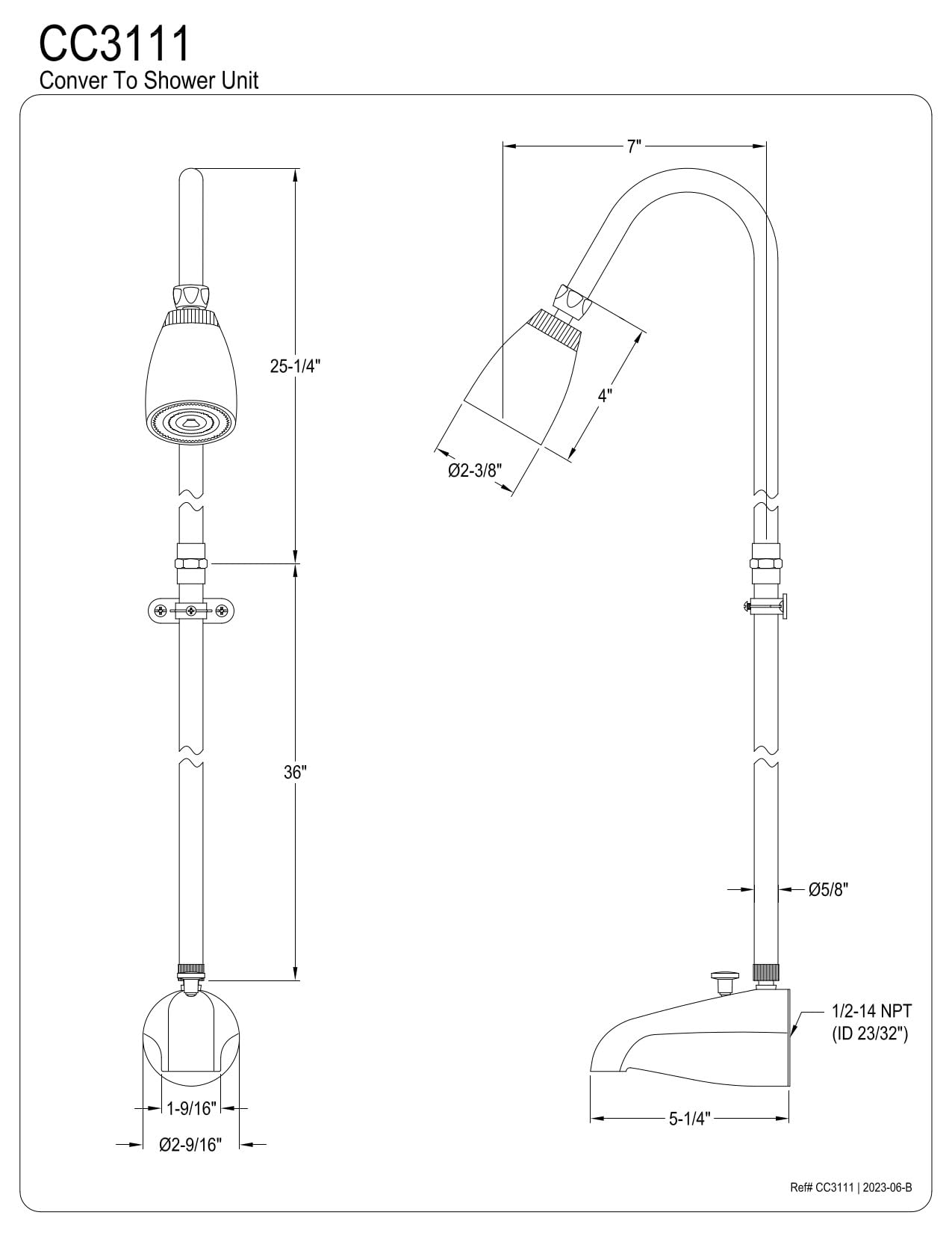 Kingston Brass CC3111 Convertor Shower Unit, Polished Chrome,61-inch Length