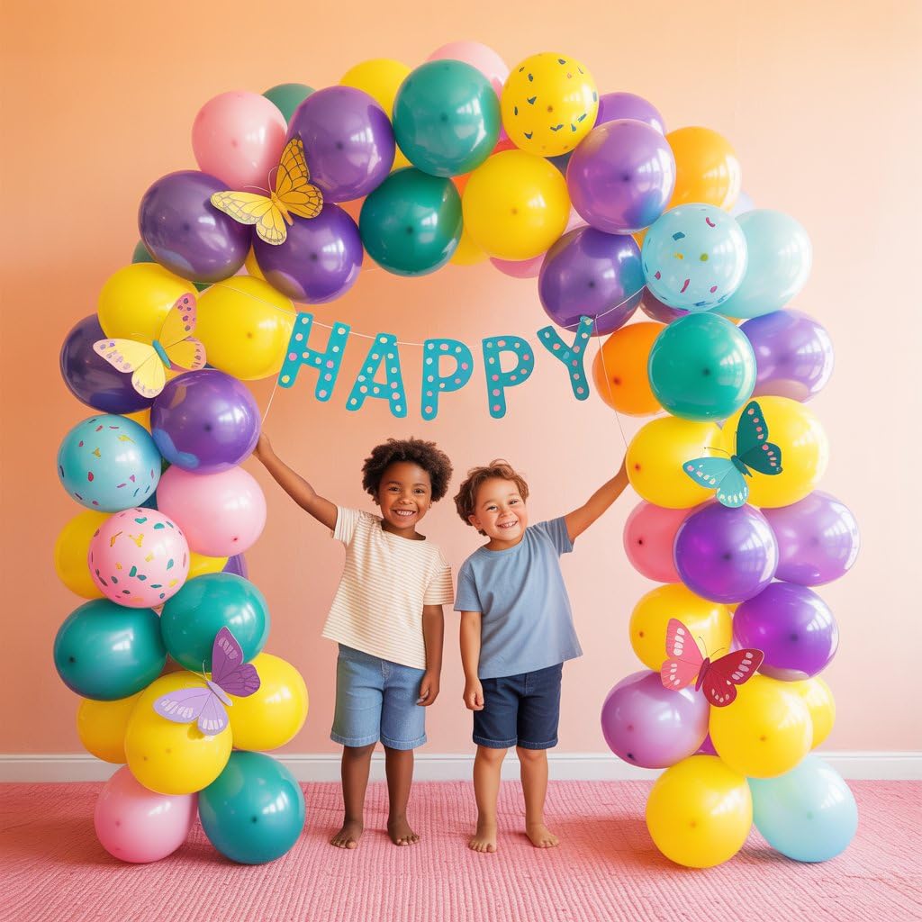 Pink Purple Blue Balloons, 12 Inch Colorful Balloon, Metallic Purple Hot Pink Teal Yellow Balloon Gold Confetti Balloons for Kids Baby Shower Engagement Magical Celebration Birthday Party Decorations