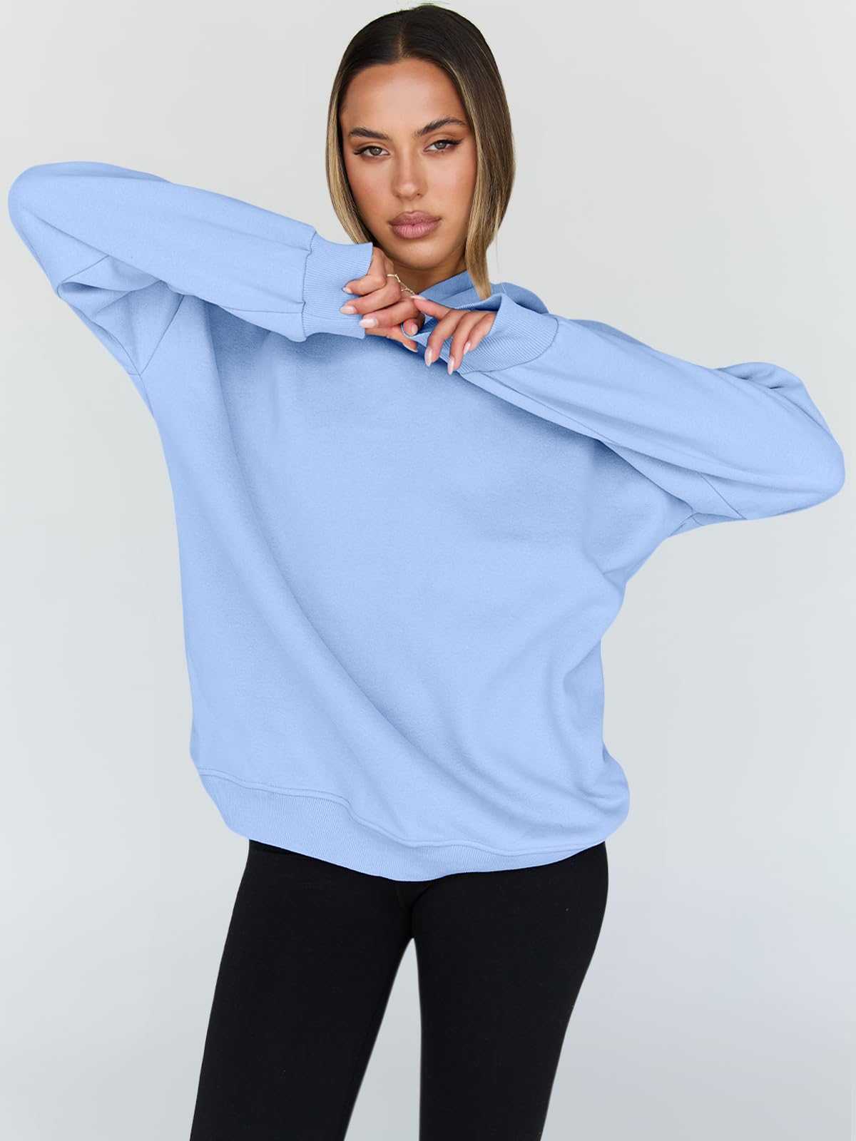 Trendy Queen Womens Oversized Hoodies Fleece Hooded Sweatshirts Casual Pullover Fall Winter Outfits Long Sleeve Tops 2025 LightBlue S