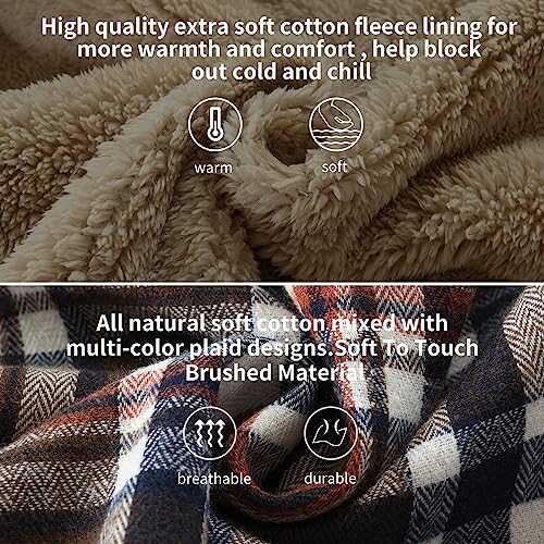 Elesuit Men's Full Zip Fleece Flannel Jackets Shirt Plaid Cotton Hoodies Soft Warm Coat for Men with Hood Blue 3X-Large