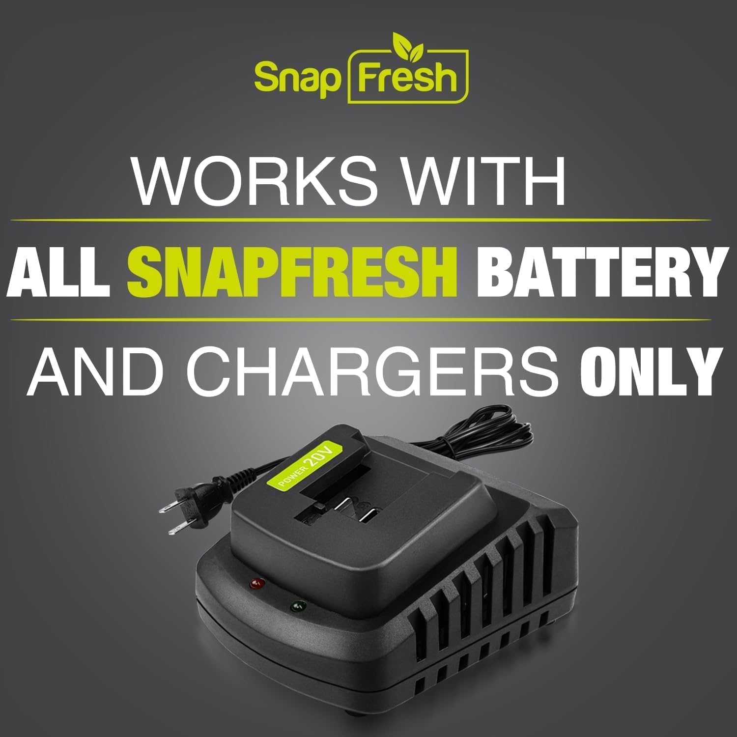 SnapFresh 20V Battery Fast Charger, Only Works with SnapFresh Lithium-Ion Batteries BBT-DC20A & BBT-DC40A, 1 Hour Quick Charge (BBT-YFT20V)
