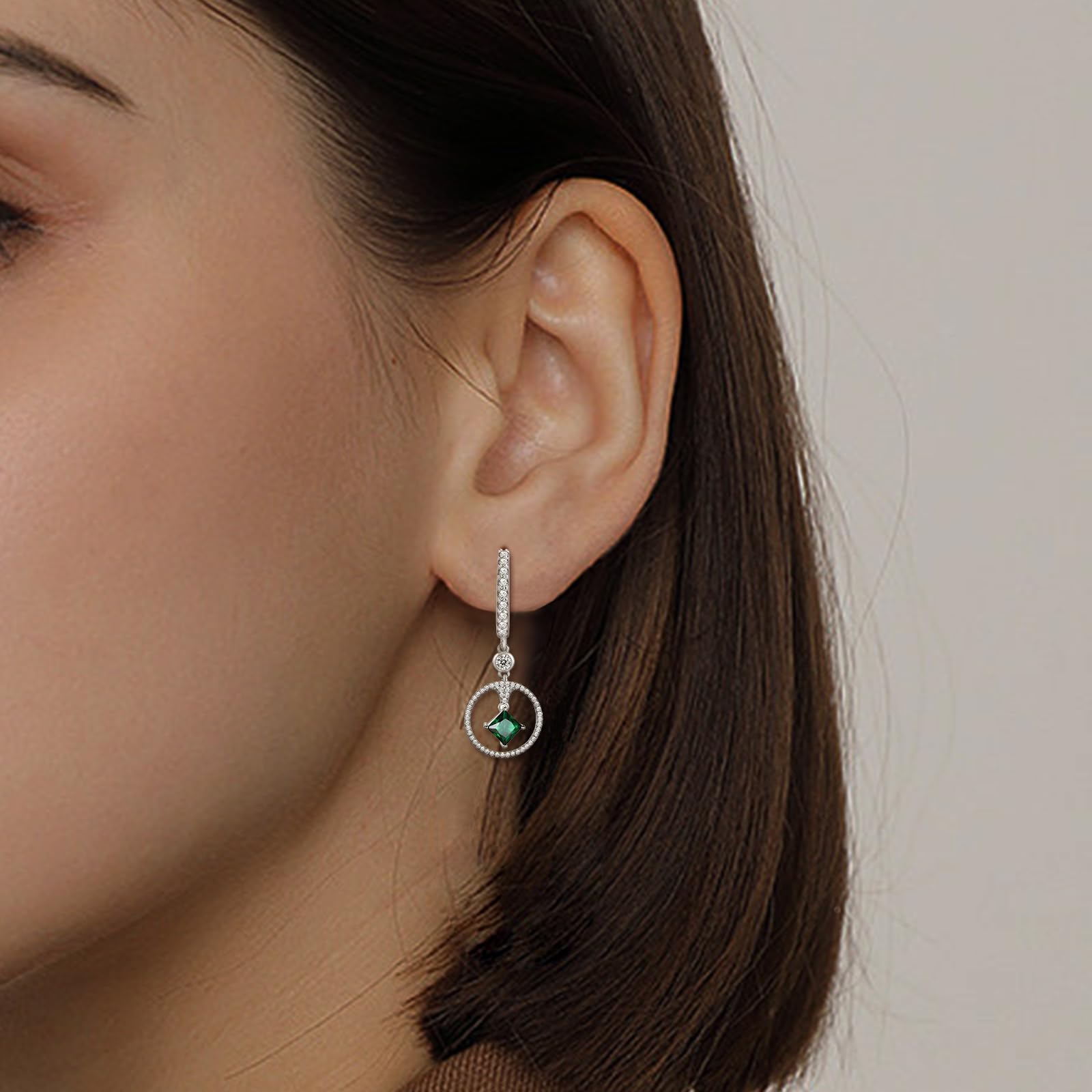 Silver Earrings for Women Trendy - Sterling Silver Hypoallergenic Drop Dangle Earrings Green Cubic Zirconia Dangling Earrings for Sensitive Ears Classic Fashion Earrings Gifts for Christmas Birthday
