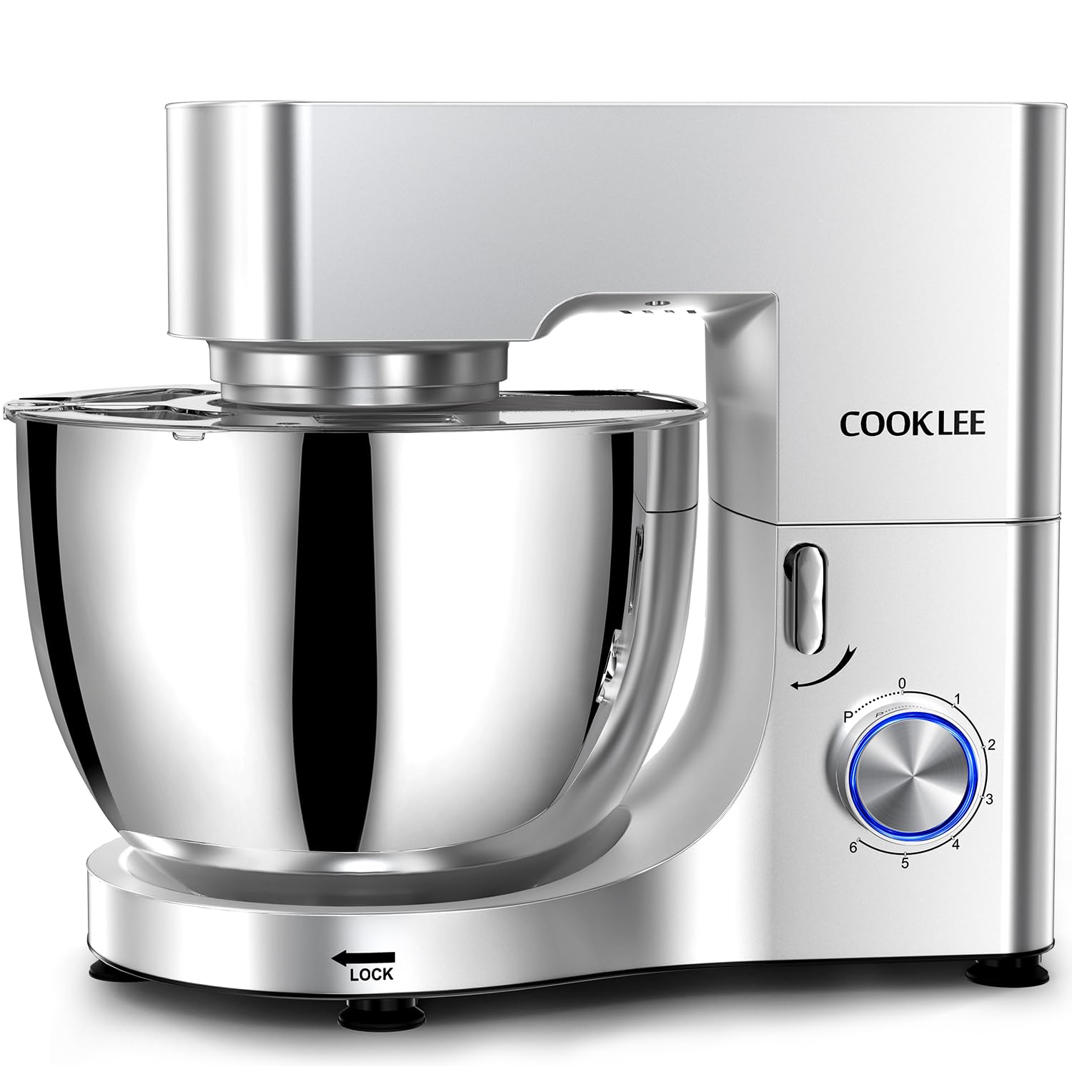 COOKLEE Stand Mixer, 9.5 Qt. 660W Electric Kitchen Mixer with Dishwasher-Safe Dough Hooks, Flat Beaters, Wire Whip & Pouring Shield Attachments for Most Home Cooks, Silver