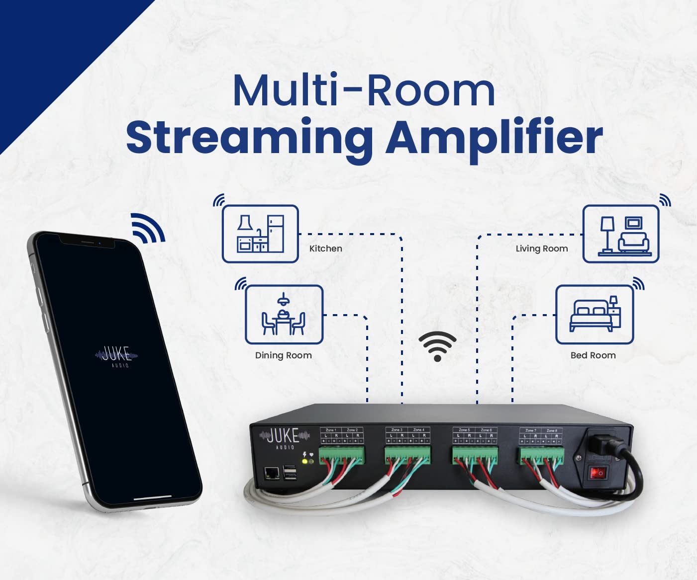 JUKE AUDIO | 6 Zone Amplifier with 12 Ceiling Speakers | Multi-Room Audio Package
