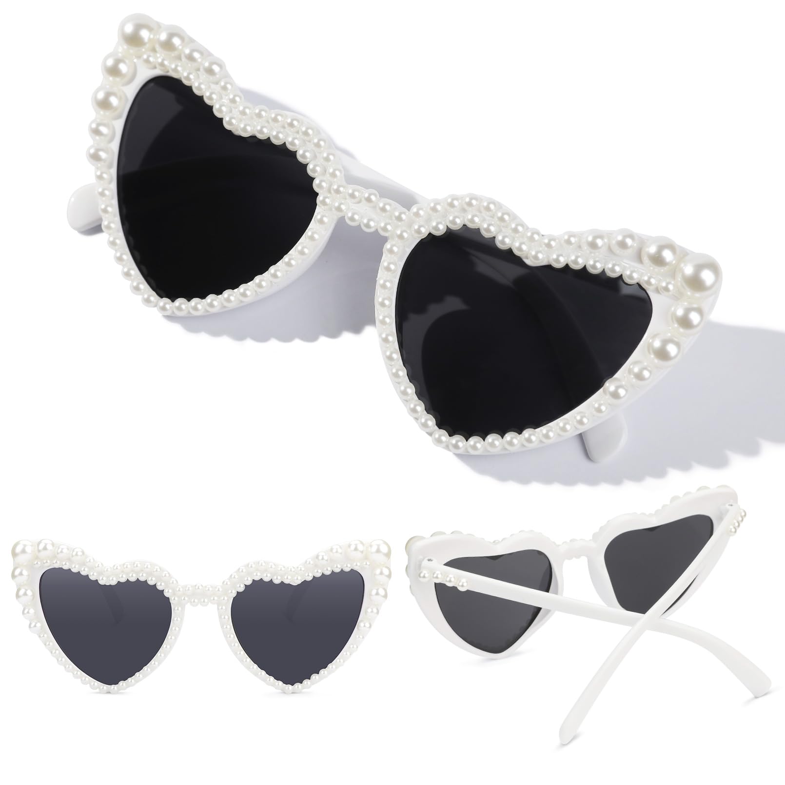 YOGFIT Heart Pearl Sunglasses for Women Fashion Classic Love Eye Protection Sunglasses Vintage Cute White Heart Sunglasses