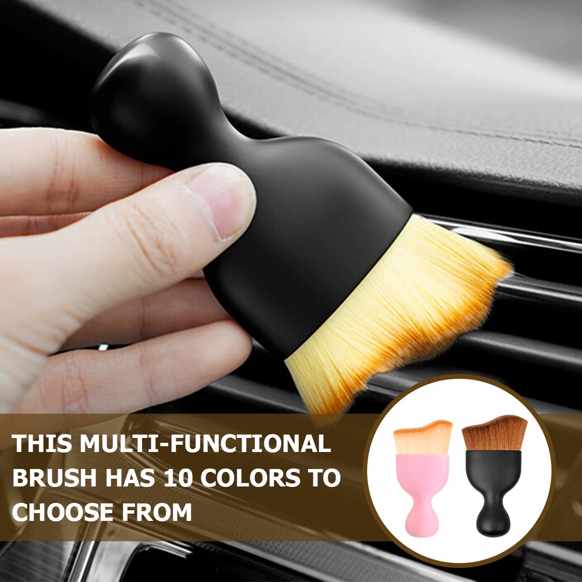 Blilo Car Interior Detailing Brush, Auto Soft Hair Cleaning Brushes, Scratch Free Curved Dirt Dust Collectors, Removal Tool for Vehicle Dashboard Air Conditioner Vents Leather (Grey/1PCS)