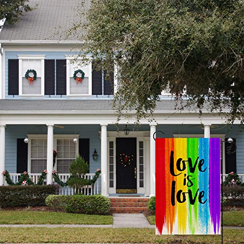 UPINLOOK Love is Love Rainbow Garden Flag Vertical Double Sided Pride Gay Pride Lesbian LGBT, Pansexual Flag Yard Flag Outdoor Decoration 12.5 x 18 Inch
