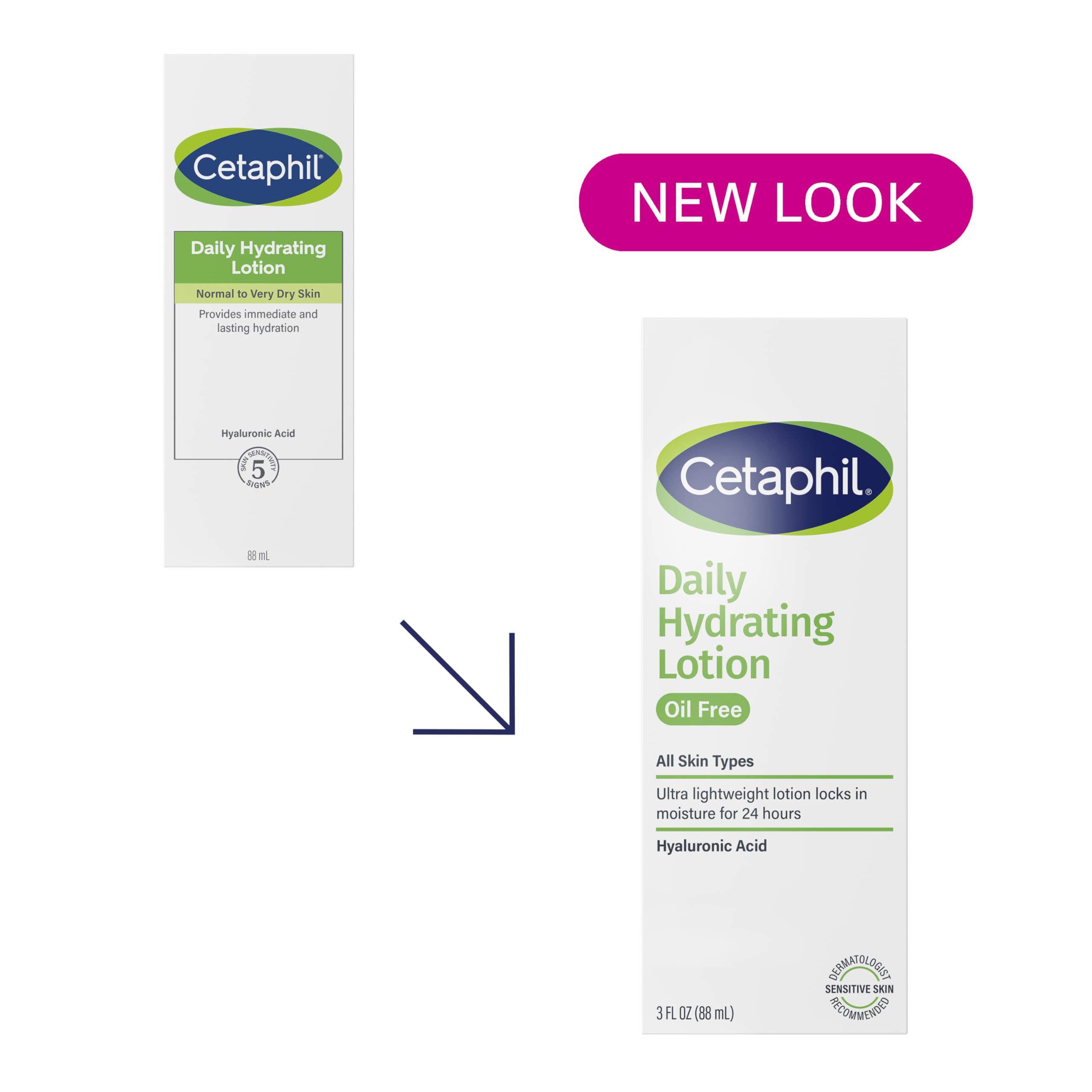 Cetaphil Daily Hydrating Lotion for Face, With Hyaluronic Acid, 3 fl oz, Lasting 24 Hour Hydration, for Combination Skin, No Added Fragrance, Non-Comedogenic