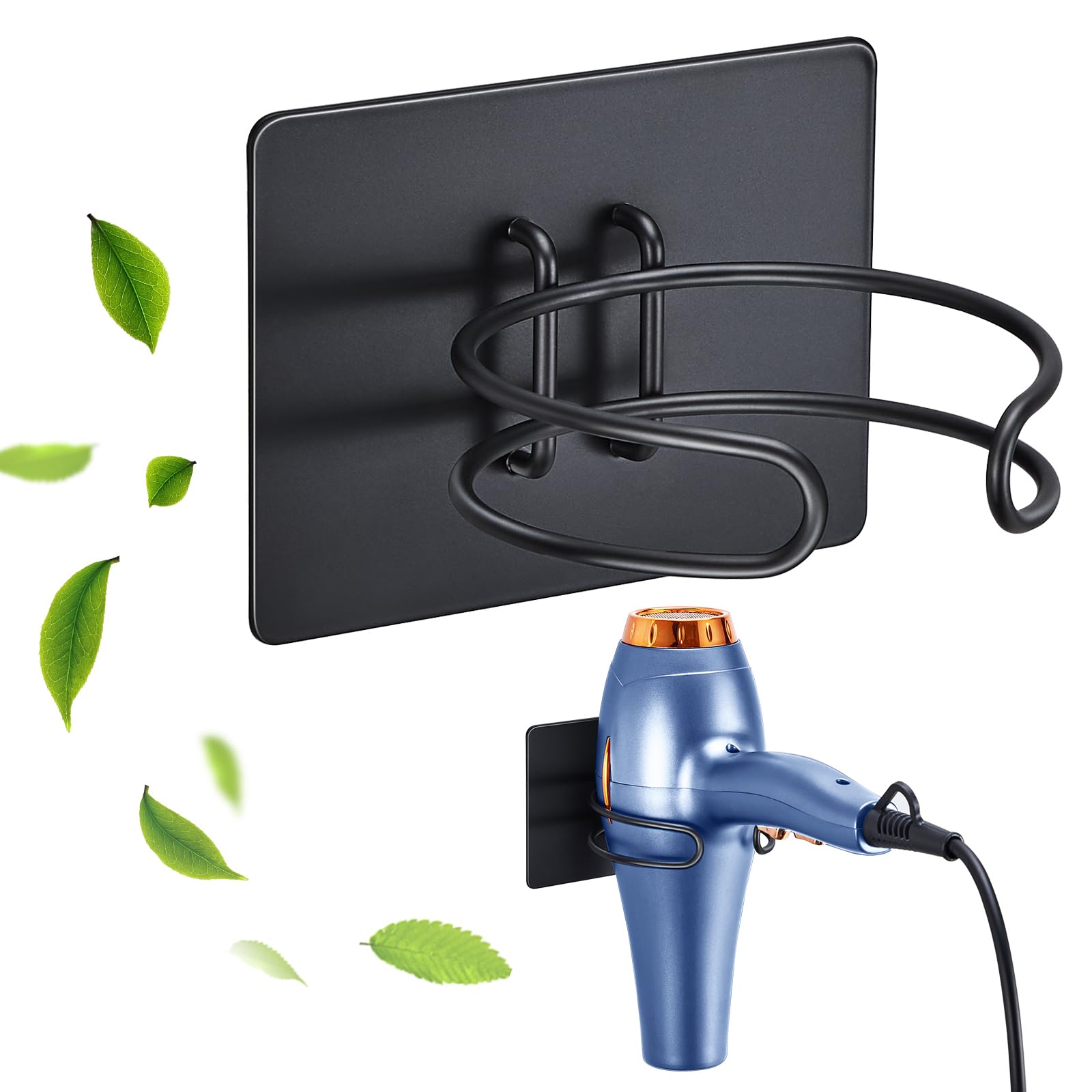 LOXSUN Hair Dryer Holder Wall Mounted, Hairdryer Holder for Bathroom, Blow Dryer Holder, Hair Tool Organizer for Hair Dryer Hanger Storage, Adhesive Blow Dryer Organizer (Black)