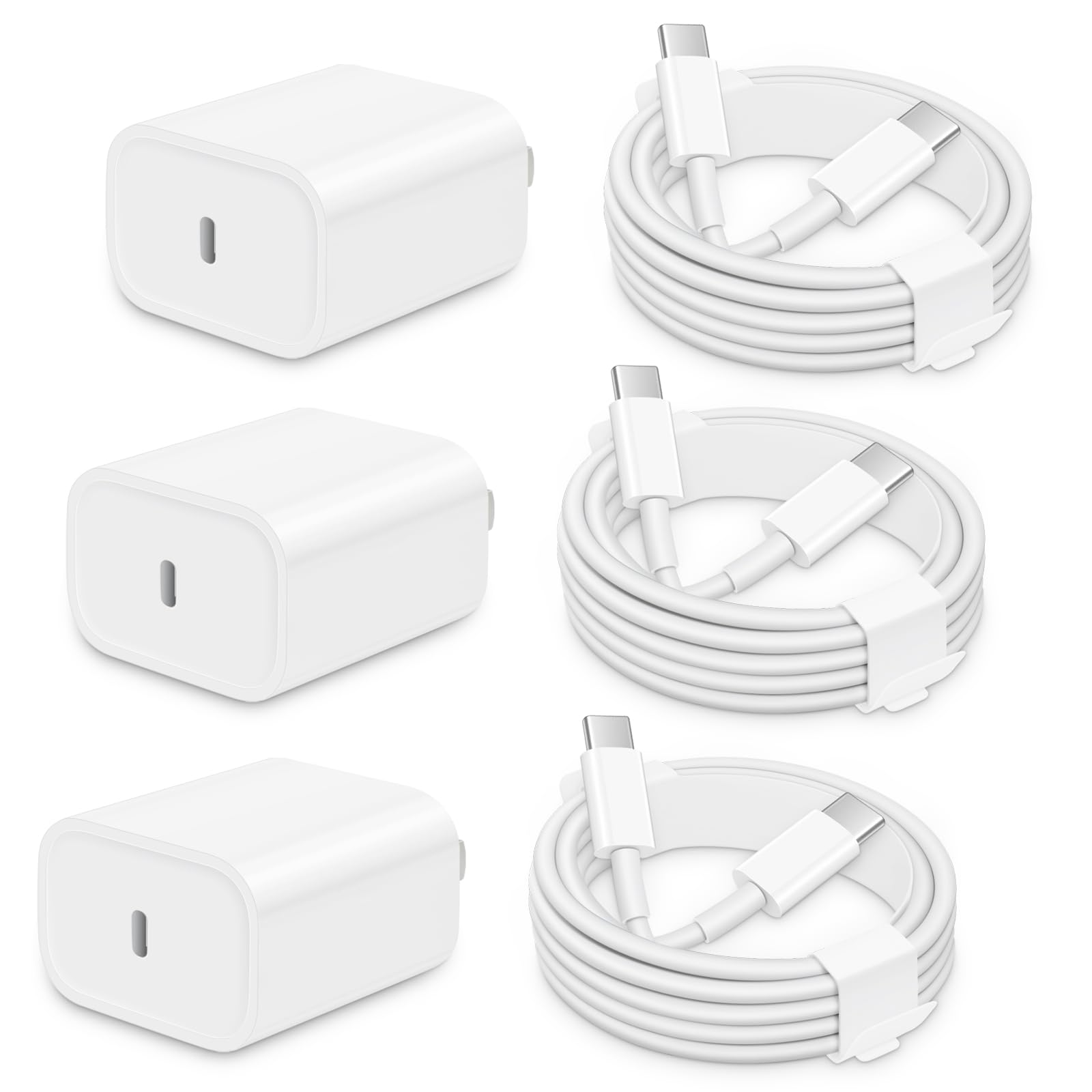 3 Pack i Phone 15 Charger Fast Charging, 20W USB C Fast Charger Block with 6FT Type C Charger Cord Compatible with Phone 15 Pro Max /15 Plus/,Pad Pro 12.9"/11",i Pad Air 5th/4th 10.9'