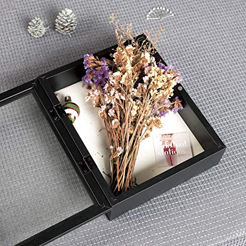 Muzilife 8x10 Shadow Box Picture Frame - 2.16" Interior Deep Wood & Glass Display Case Ready to Hang Memory Box Baby Sports Memorabilia, Wedding, Tickets, and Photos, Black