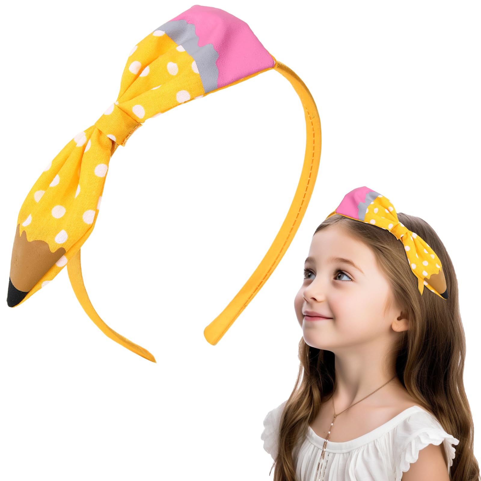 HOXIEYA Back To School Headband Cute Yellow Pencil Headband for Girls Bow School Hair Band Hair Accessories Back To School Outfits