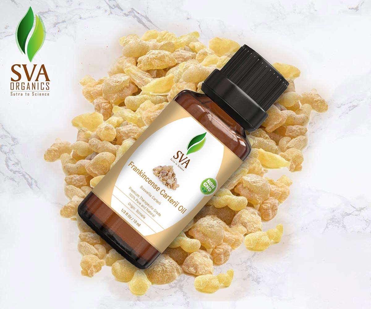 SVA Frankincense Essential Oil – 1/3 Fl Oz – 100% Natural Boswellia Carterii Oil - for Diffuser, Hair Care, Face, Skin Care, Aromatherapy, Scalp and Body Massage, Soap and Candle Making