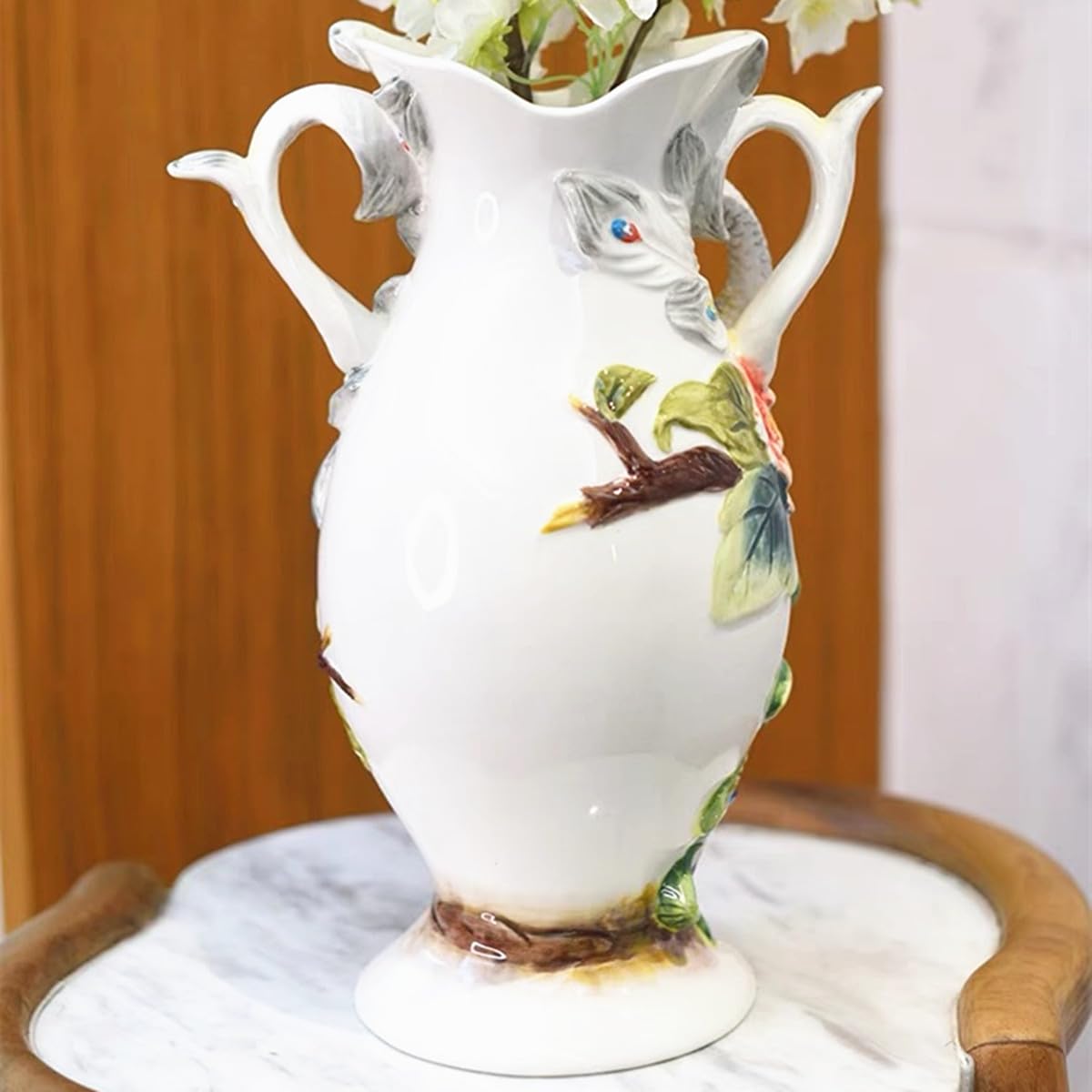 Minigift Large Ceramic Vase,3D Hand-Painted Peacock Home Decor Bouquet Holder-11.7H Inches