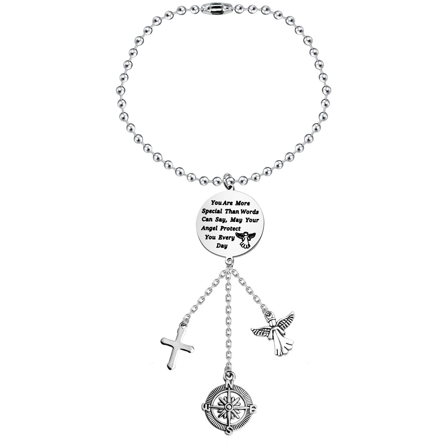 BEKECH Guardian Angel Car Charm You are More Special Than Words Can Say Car Rear View Mirror Charm Drive Safe Prayer Car Hanging Ornament Drive Safe Gift for Divers Husband Father (Silver)