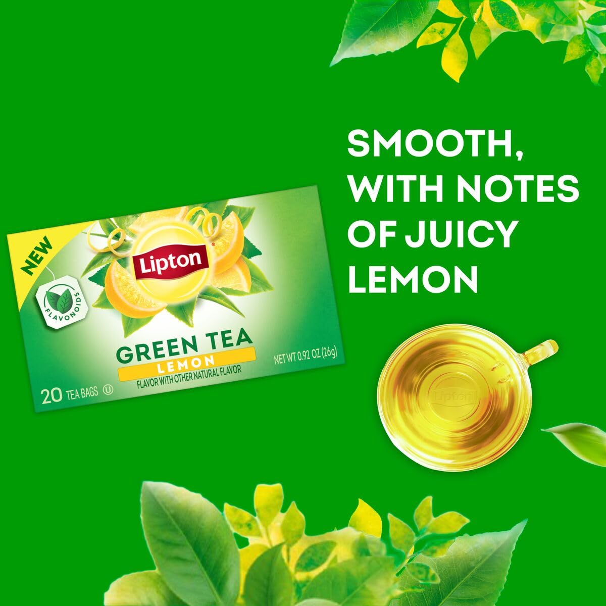 Lipton Lemon Green Tea Bags, Flavored, Unsweetened Teabags for Hot Tea or Iced Tea with Caffeine and Flavonoids, 120 Total Tea Bags (20ct - Pack of 6)