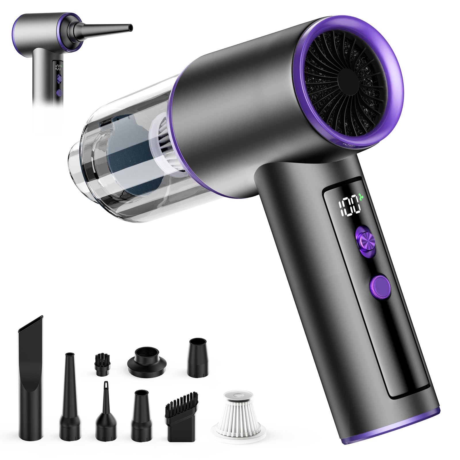 PHIXBEAR Upgrade 4in1 Greenlight Dust Detection Technology Cordless Car Vacuum Cleaner, High Power 15000PA Handheld Vacuum Portable with LED Display, Multi-Nozzles for Car, Home,Office,Camping