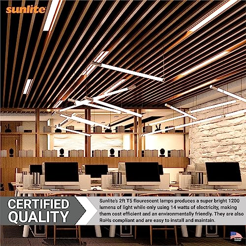 Sunlite 30300 F14T5/830 2 Foot T5 Linear Fluorescent Lamp, 14 Watts, 1200 Lumens, 3000K Warm White, Miniature G5 Bi-Pin Base, ROHS Compliant, High Performance Straight Tube, 40 Pack
