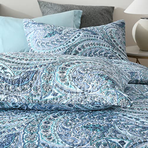 ENASAL Cotton Bedspread Quilt Sets, Reversible Bedding Coverlet Sets Comforter, Floral Paisley Bedspread (Blue, Queen Size)