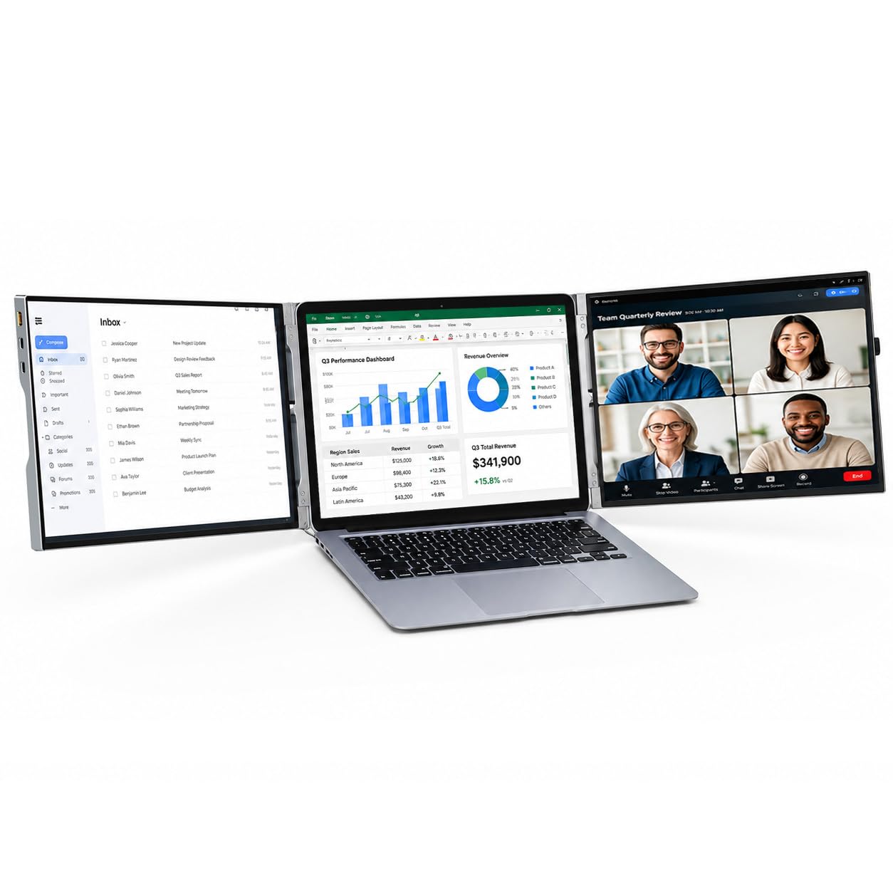 CZGG 15'' Portable Laptop Screen Extender - Triple Monitor Setup, Dual 1080P FHD Displays, Aluminum Travel Monitor Multi Screen Attachment for 13.3-16.5'' Laptop with USB-C HDMI