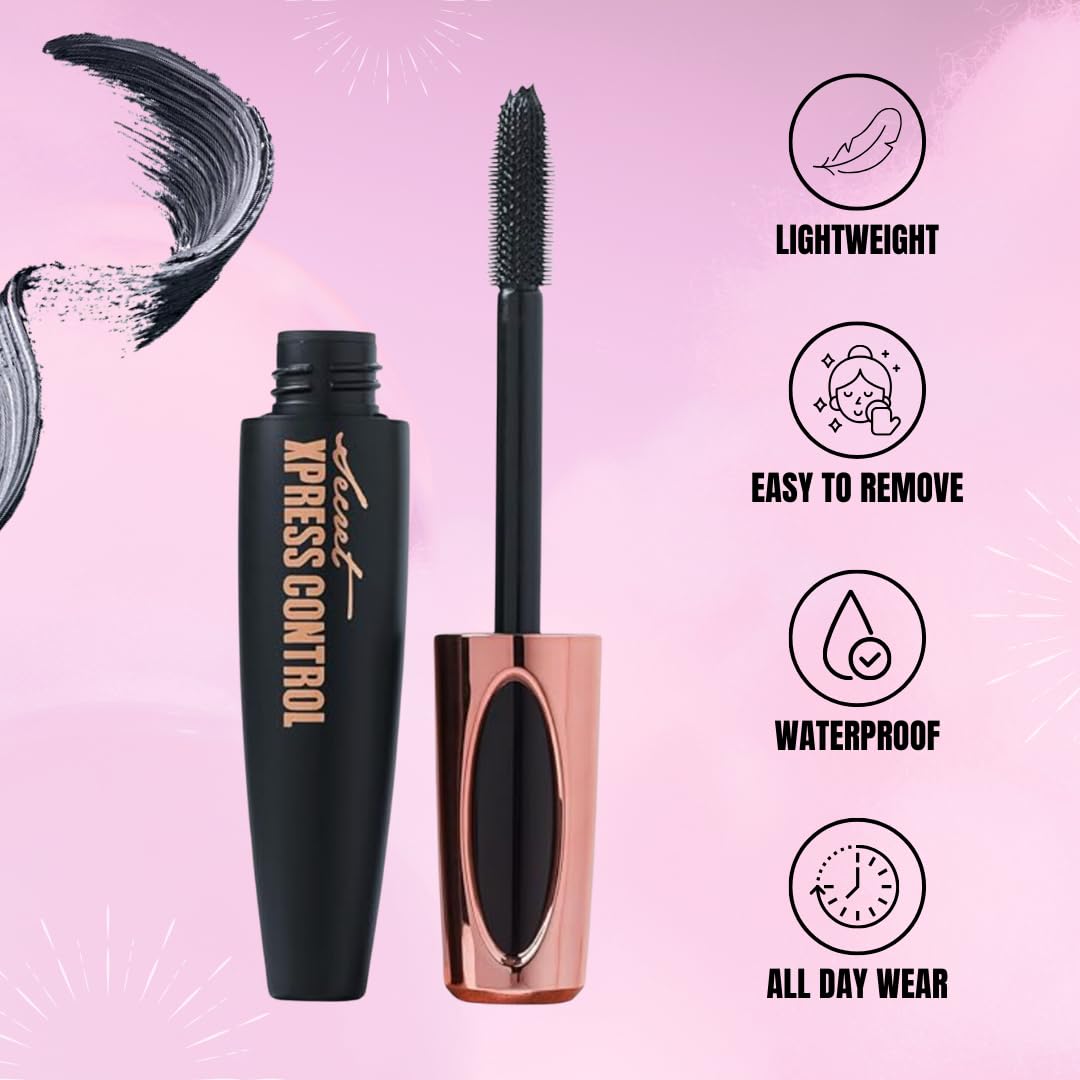Two Pack: Secret Xpress Control 4D Silk Fiber Lash Mascara, Lengthening and Thick, Long Lasting, Waterproof & Smudge-Proof, All Day Exquisitely Full, Long, Thick, Smudge-Proof Eyelashes