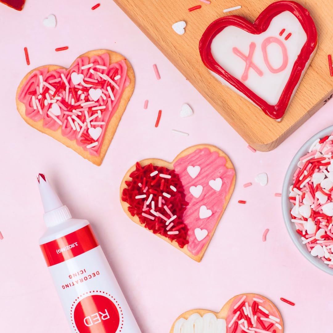 Sweets Indeed, Valentines Day Frosting Kit plus Heart Sprinkles, 3 Frosting Tubes, 2.5 ounces Sprinkes, 4 nozzles, 13.08 ounces, Perfect for baking and cookie decoarting (Sweetheart)