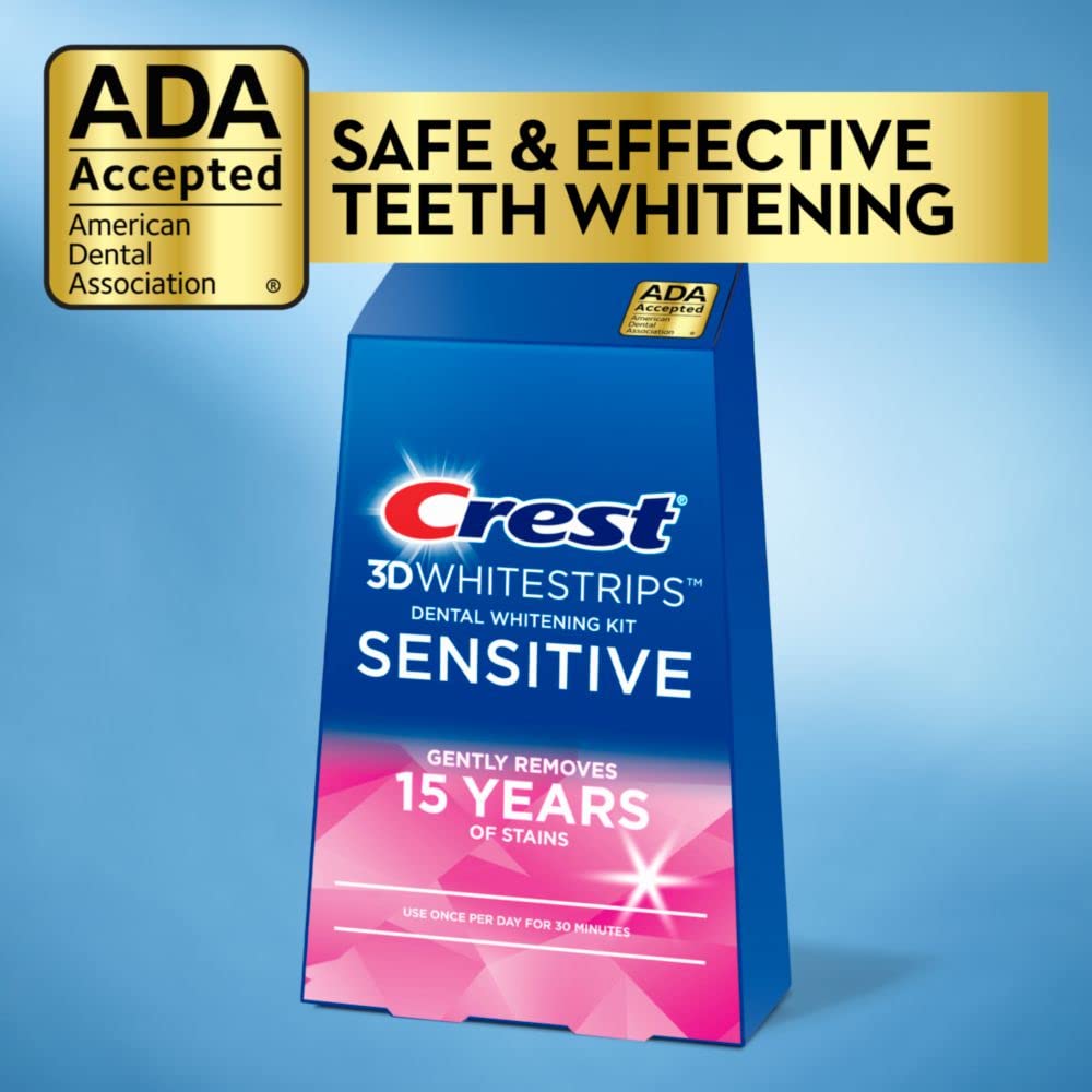 Crest 3D Whitestrips Sensitive At-Home Teeth Whitening Kit, 18 Treatments, Gently Removes 15 Years of Stains, Crest Whitestrips, Teeth Whitening Kit