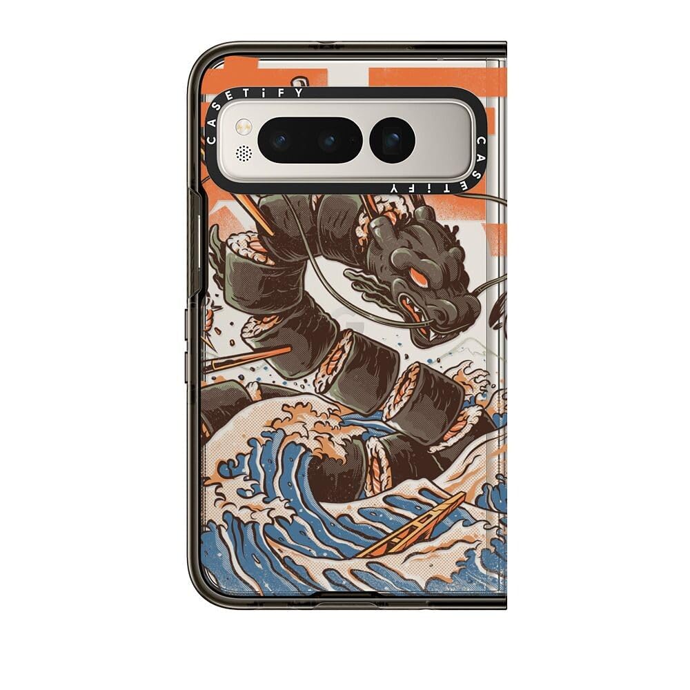 CASETiFY Impact Google Pixel Fold Case [4.4ft Drop Protection/Compatible with Magsafe] - Great Sushi Dragon - Clear Black