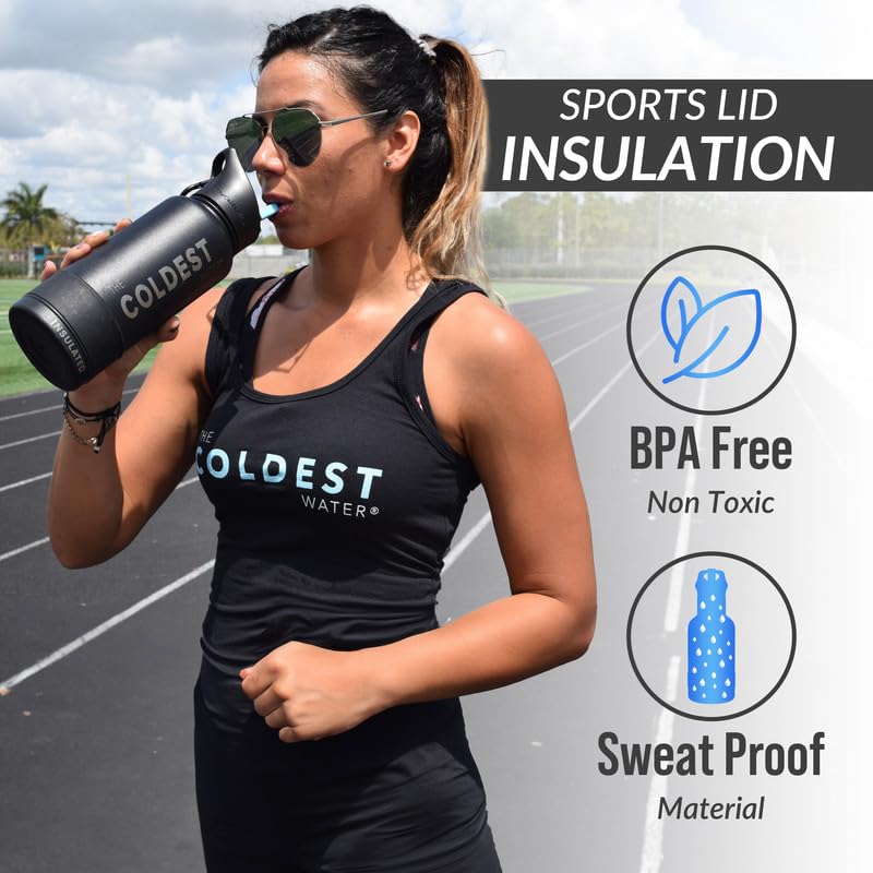 Coldest Sports Water Bottle with Straw Lid Vacuum Insulated Stainless Steel Metal Thermos Bottles Reusable Leak Proof Flask for Sports Gym (24 oz, Golden Rose Glitter)