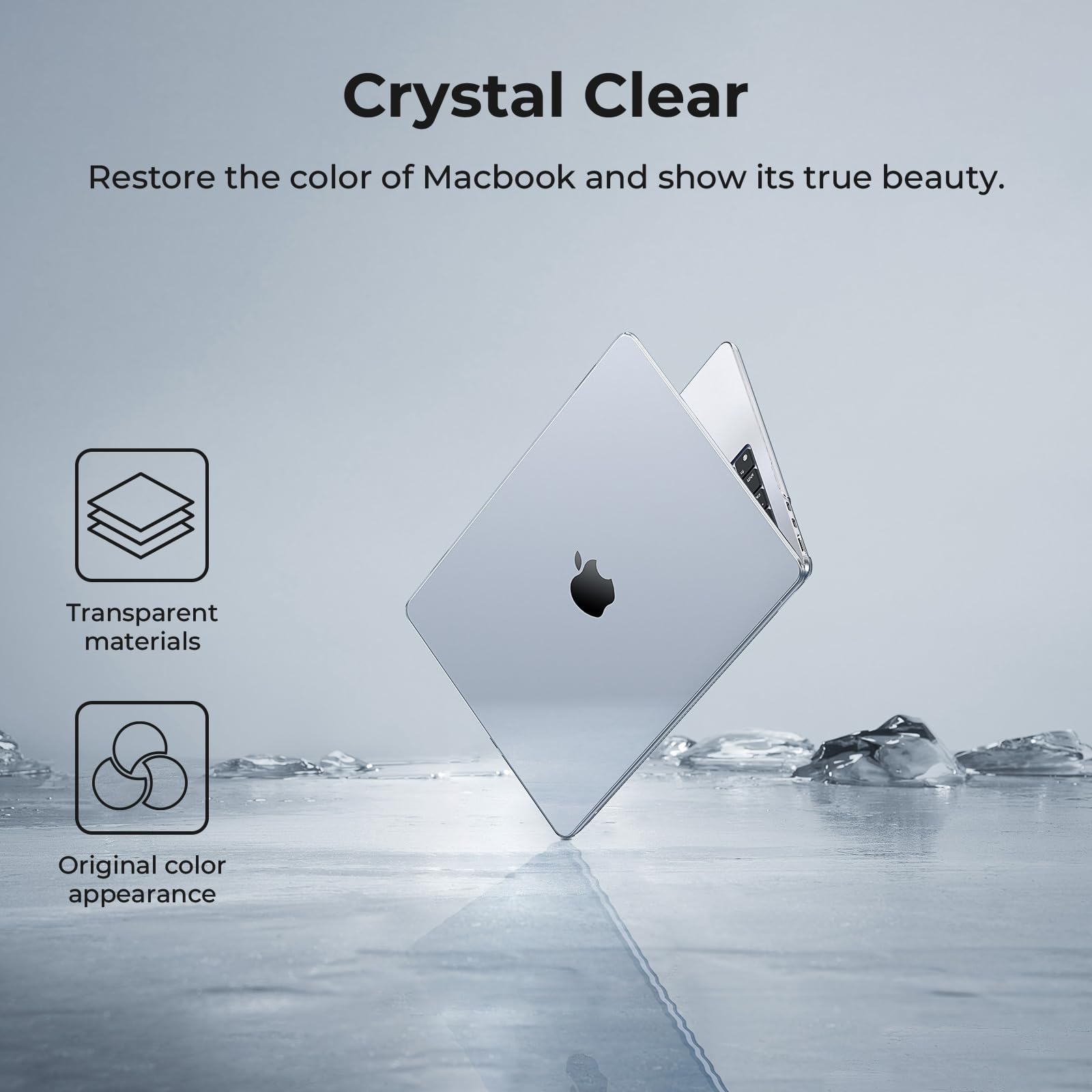 EooCoo Case Compatible with MacBook Air 13 inch M5 2026-2022 M4 M3 M2 A3449 A3240 A3113 A2681, Crystal Hard Shell Scratch Resistant Protective Cover Compatible for MacBook Air 13.6 inch Case, Clear