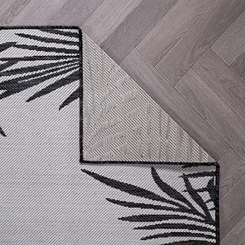 Rugshop Tropical Floral Palm Leaves Textured Flat Weave Easy Cleaning Outdoor Rugs for Deck,Patio,Backyard Indoor/Outdoor Area Rug 2' x 3' Black