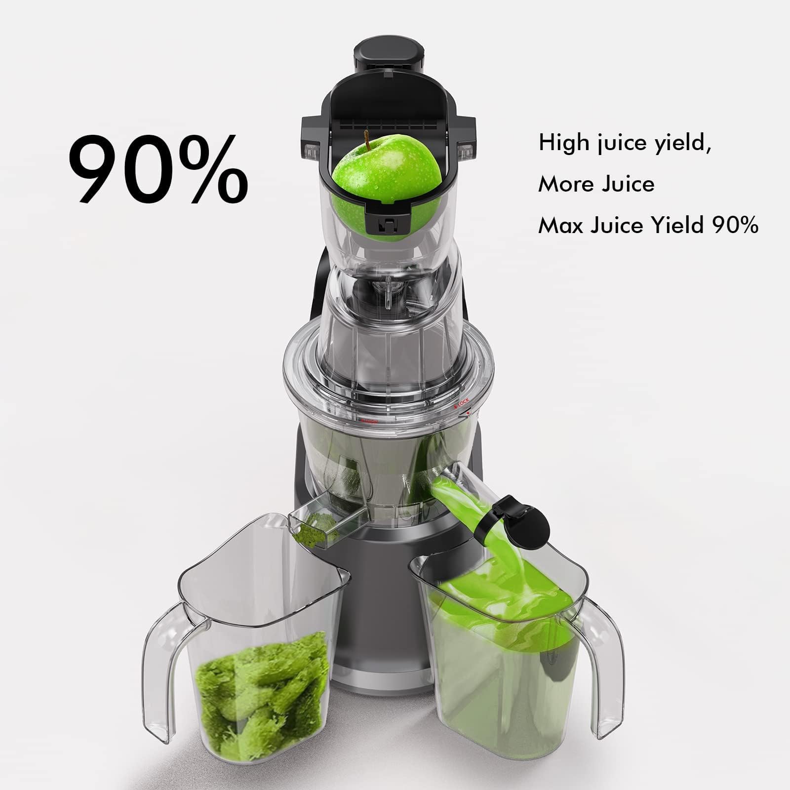 Cold Press Juicer Machine, SiFENE Slow Masticating Juicer, Big Mouth 83mm Opening Ideal for Whole Fruits & Vegetable, Easy-Clean, Quiet Motor (Gray)